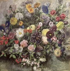 Bukett av blommor (wc, gouache och pastell på papper)